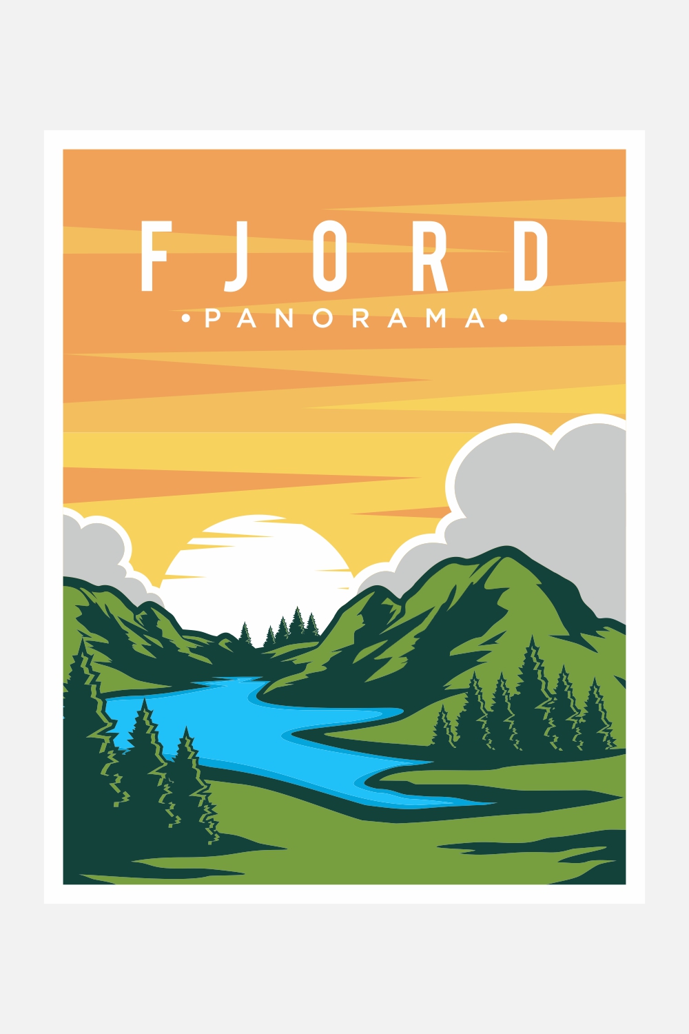 Fjord panorama poster vector illustration desig – Only $7 pinterest preview image.