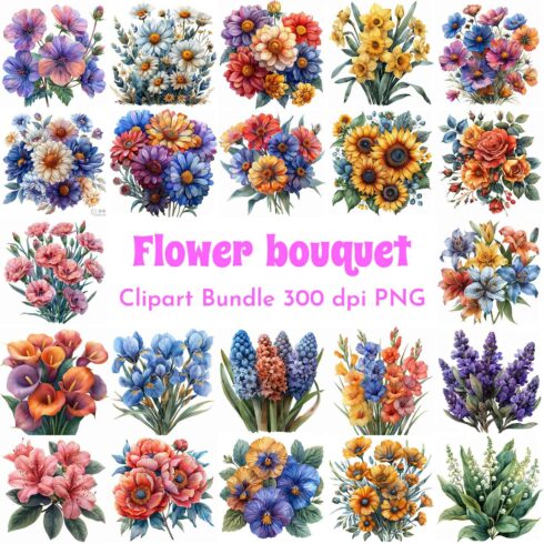 Flower Bouquet Clipart Bundle cover image.