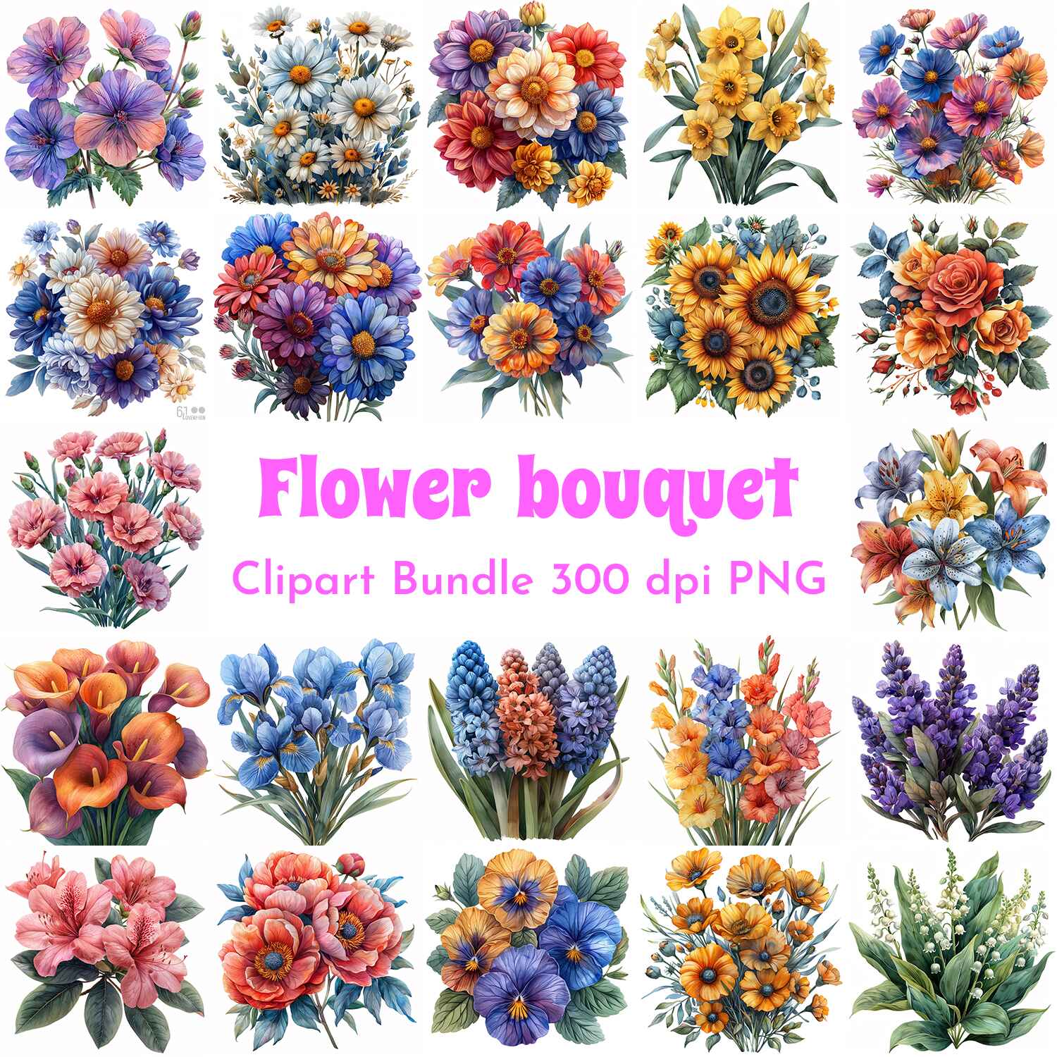 Flower Bouquet Clipart Bundle cover image.