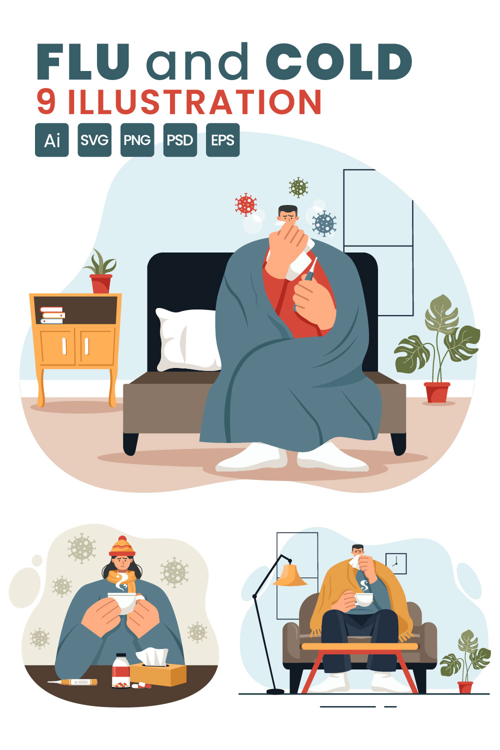 9 Flu and Cold Illustration pinterest preview image.