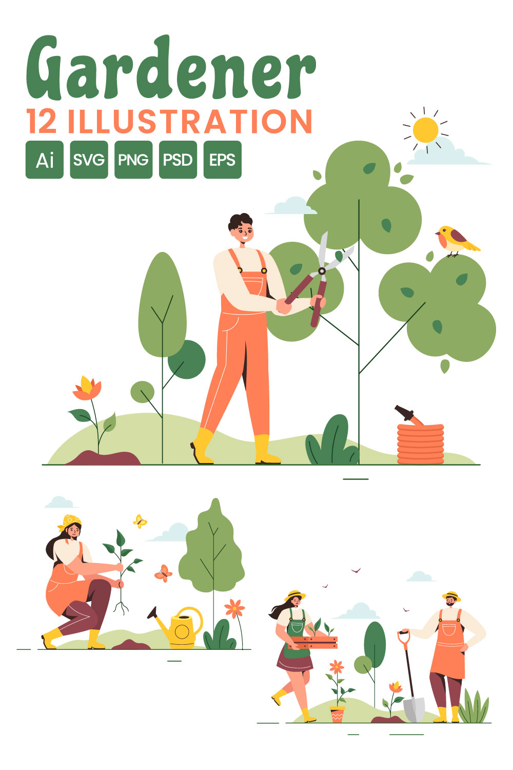 12 Summer Gardener Illustration pinterest preview image.