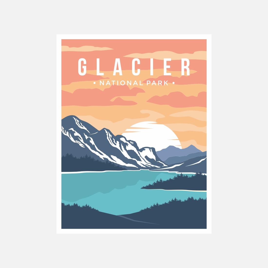 Glacier National Park poster vector illustration design – Only $8 preview image.
