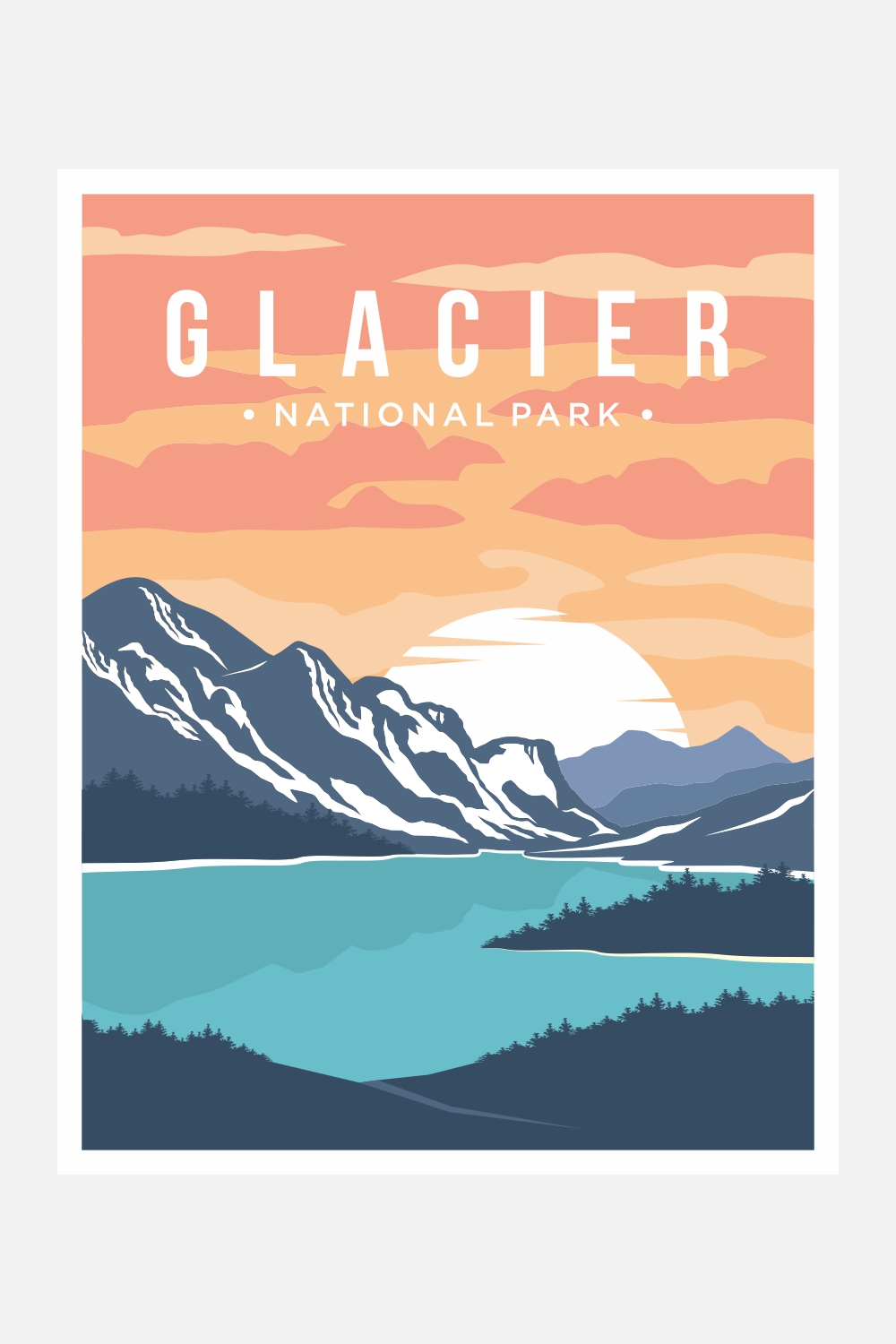Glacier National Park poster vector illustration design – Only $8 pinterest preview image.