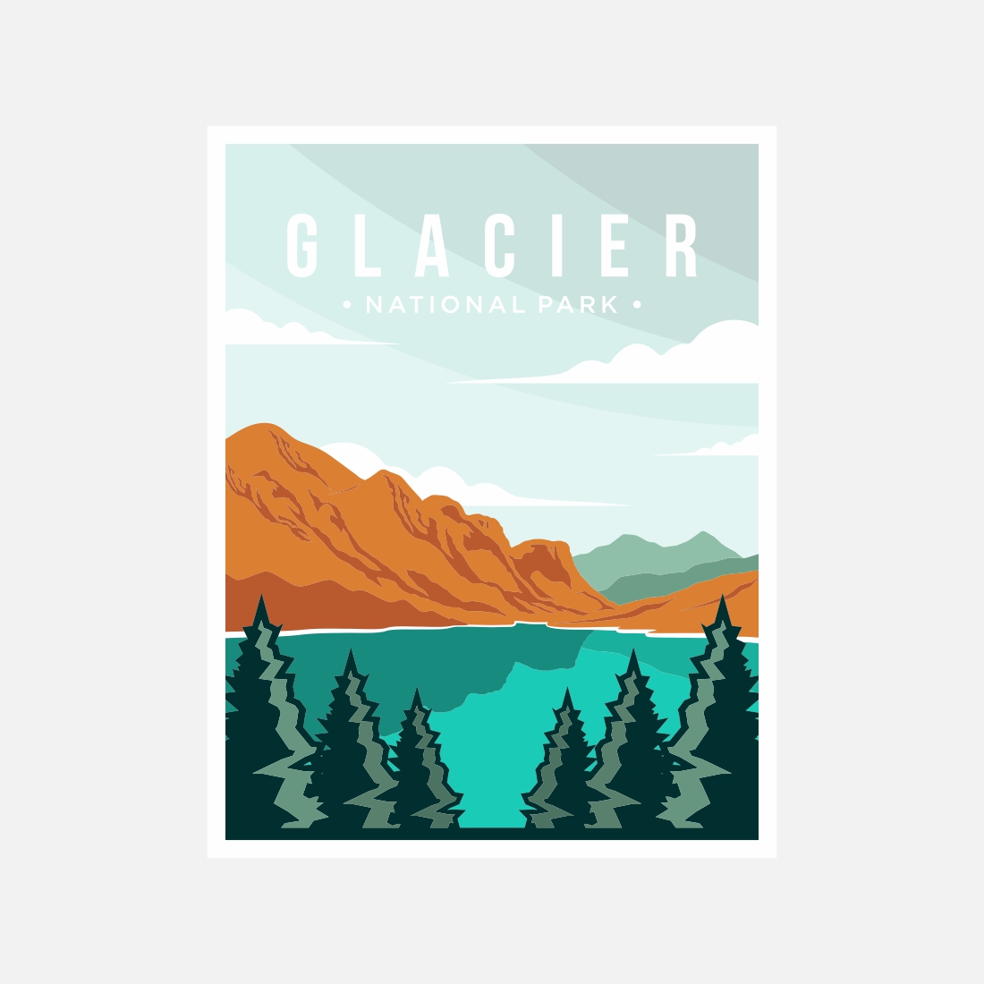Glacier National Park poster vector illustration design – Only $8 preview image.