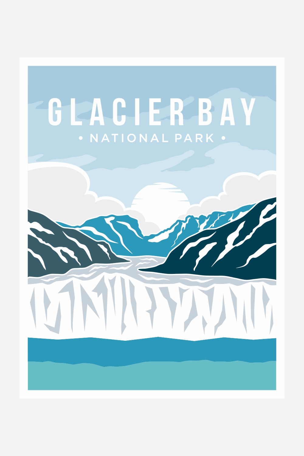 Glacier Bay National Park poster vector illustration design – Only $8 pinterest preview image.