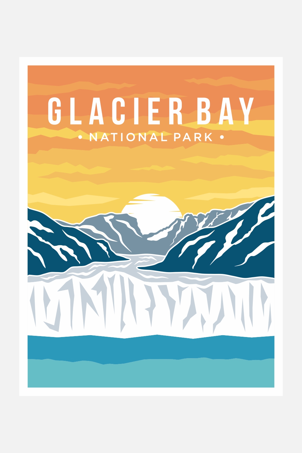 Glacier Bay National Park poster vector illustration design – Only $8 pinterest preview image.