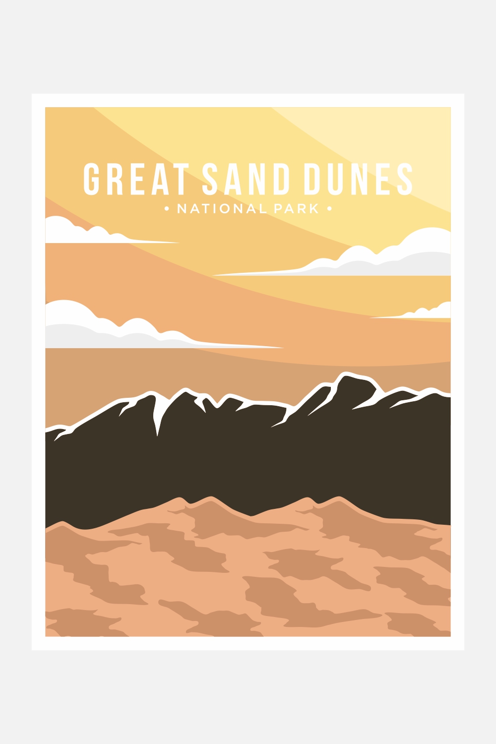 Great Sand Dune national park poster vector illustration design – Only $8 pinterest preview image.