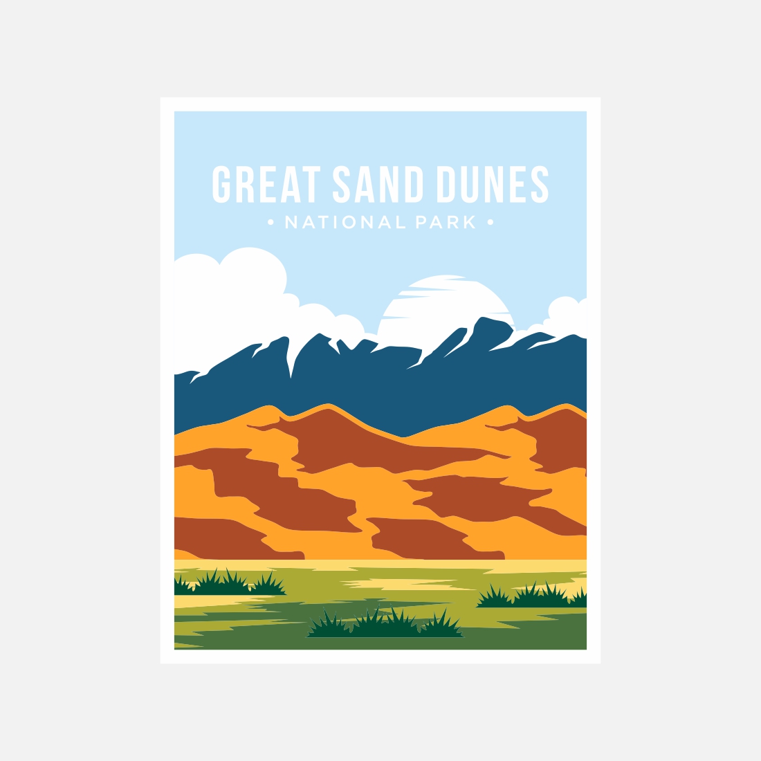 Great Sand Dune national park poster vector illustration design – Only $8 cover image.