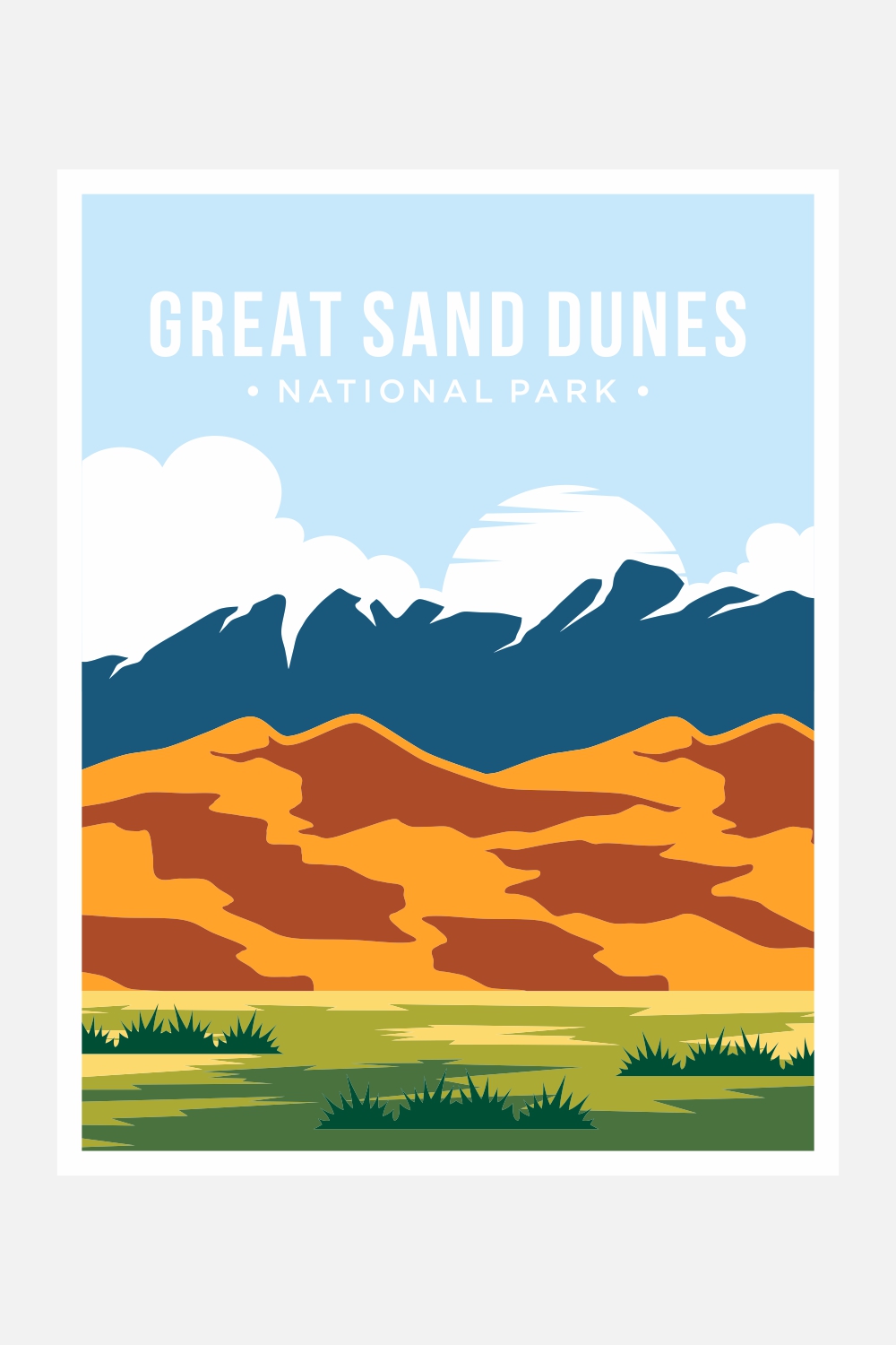 Great Sand Dune national park poster vector illustration design – Only $8 pinterest preview image.