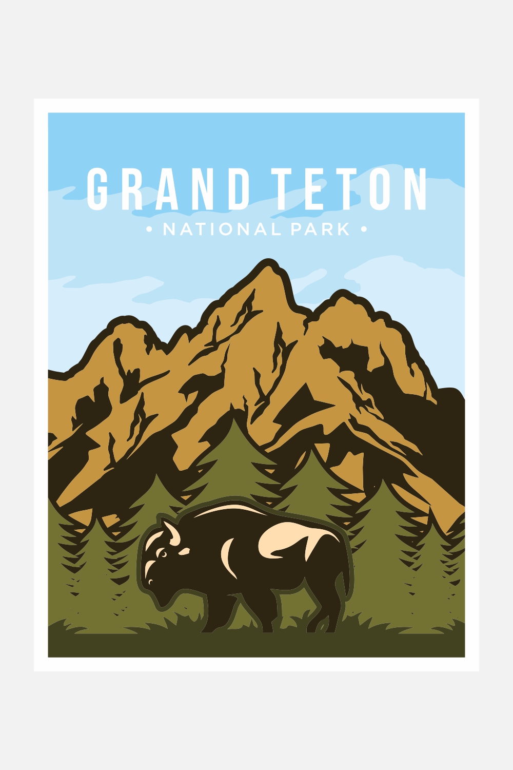 Grand Teton National Park Poster Vector Illustration - $8 pinterest preview image.