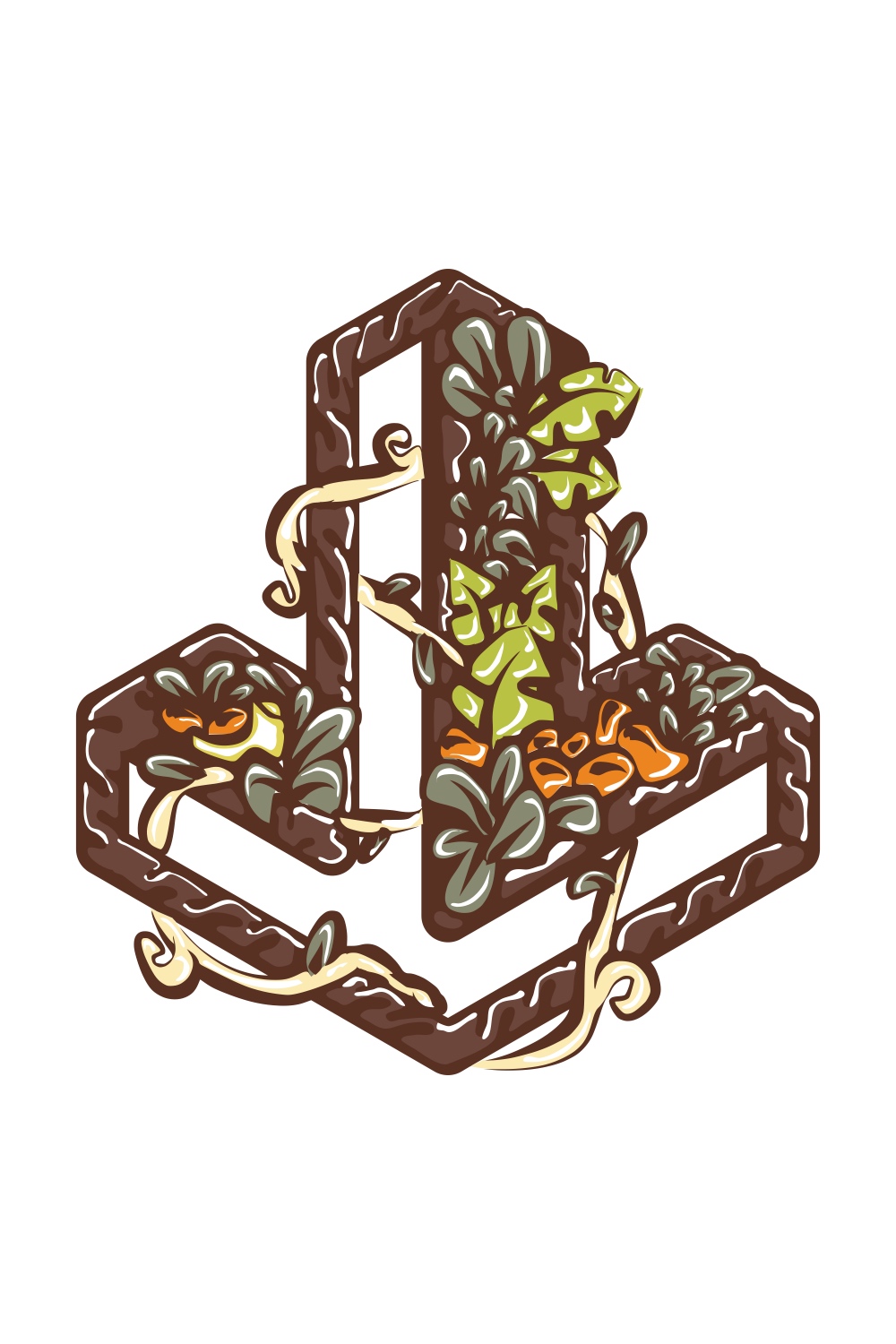 Brown Floral Down Arrow and Downward Icon with Vines pinterest preview image.