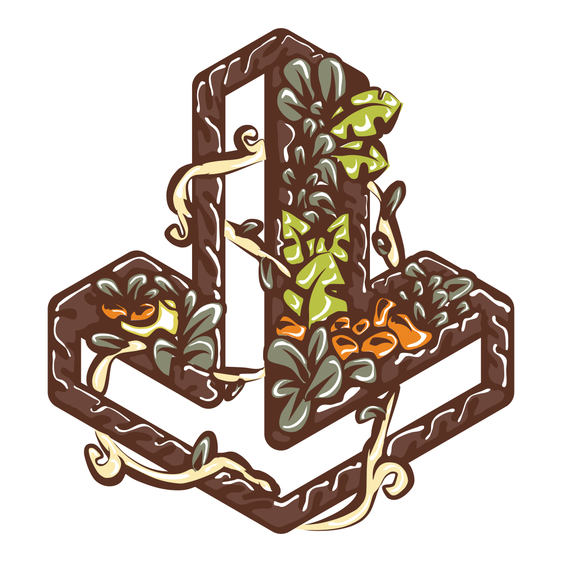 Brown Floral Down Arrow and Downward Icon with Vines preview image.