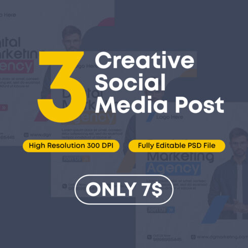 3 High Quality Creative Social Media Posts For Digital Marketing Agency cover image.