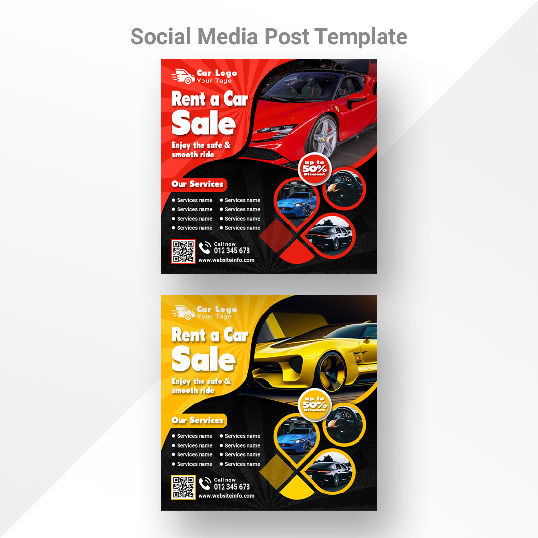 Rent a Car Social Media Post Template preview image.