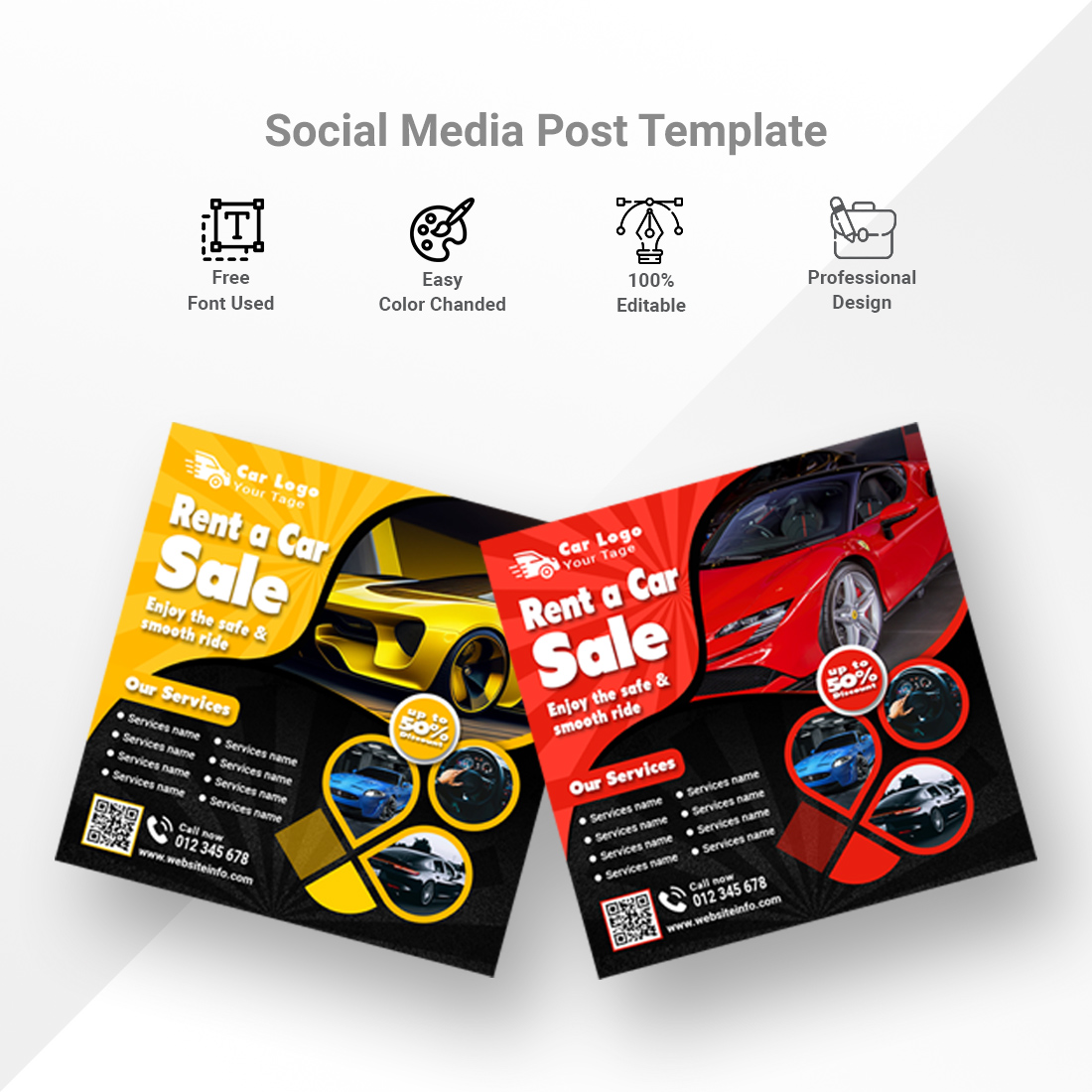 Rent a Car Social Media Post Template cover image.