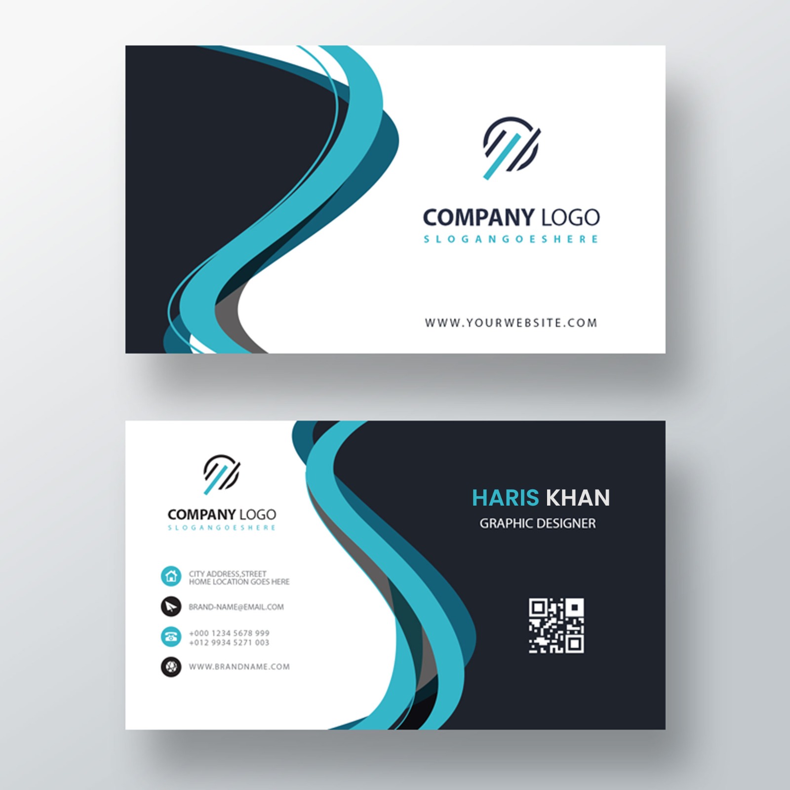 Blue abstract business card preview image.