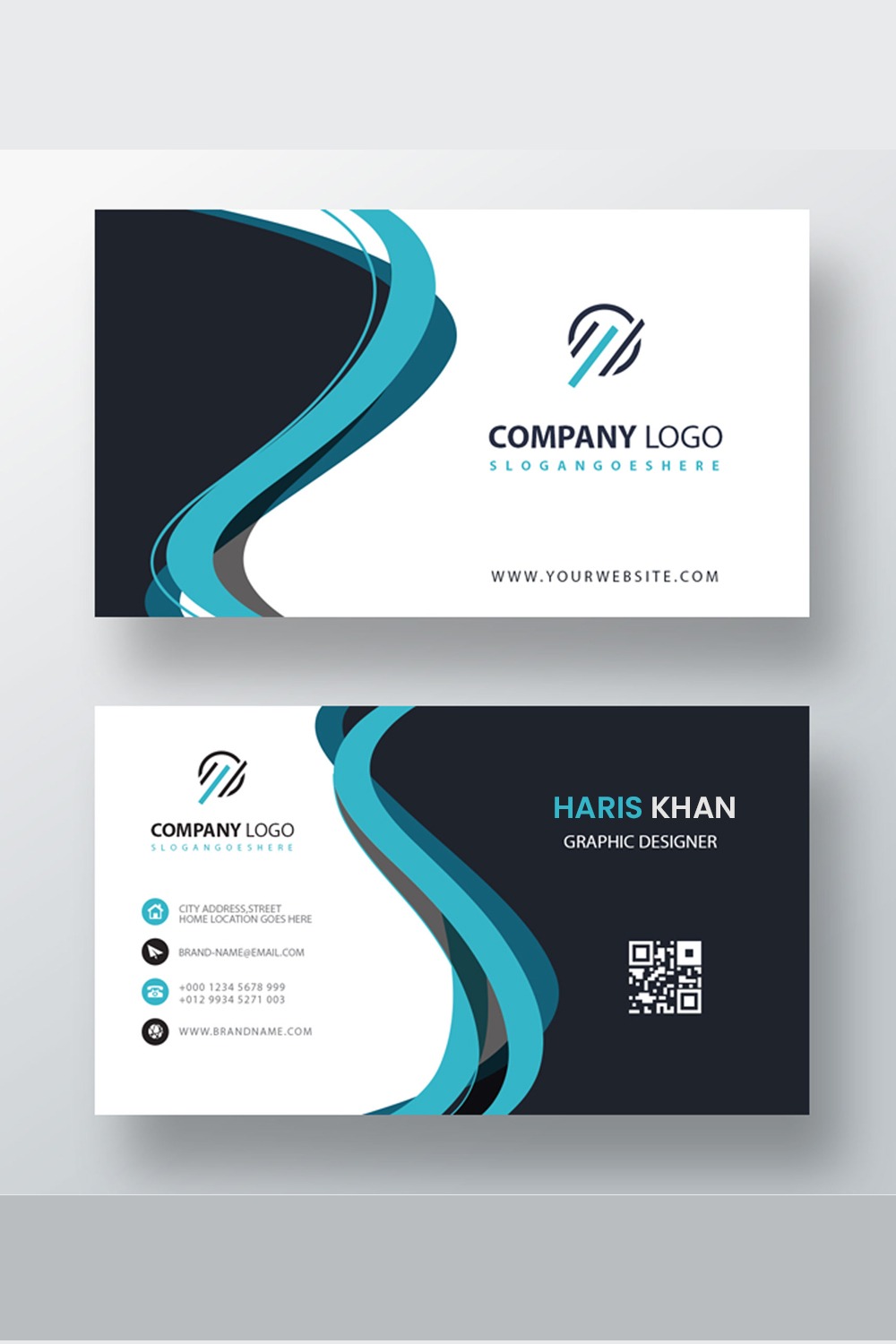 Blue abstract business card pinterest preview image.