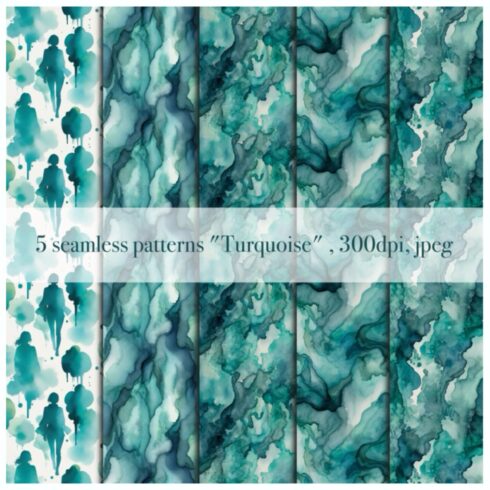 5 Seamless patterns "Turquoise" cover image.