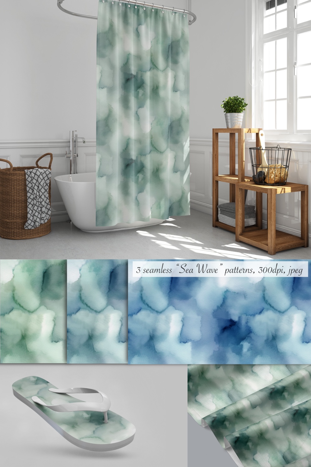 3 seamless "Sea Wave" patterns pinterest preview image.