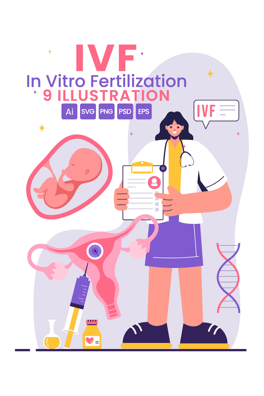 9 IVF or In Vitro Fertilization Illustration pinterest preview image.