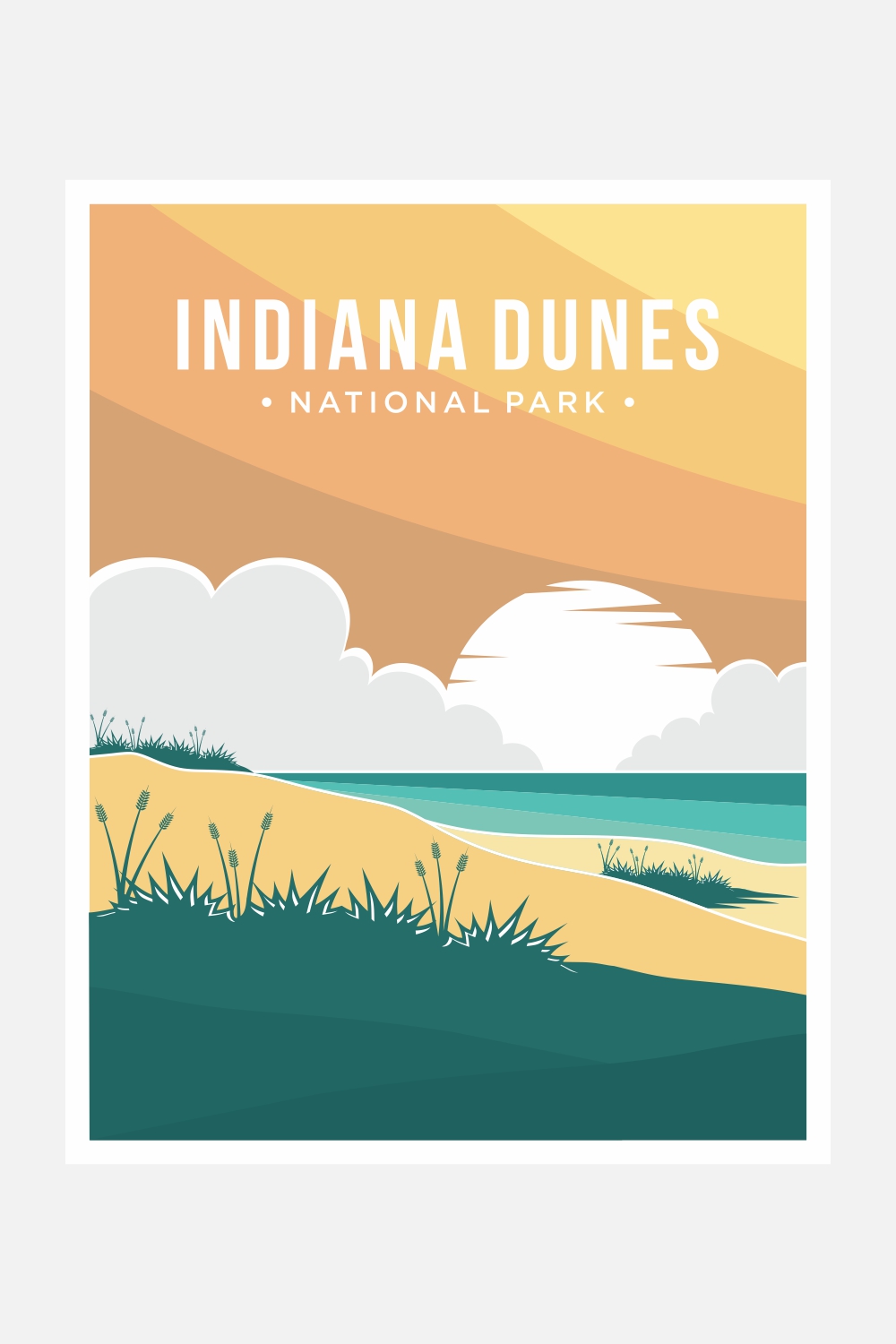 Indiana Dunes national park poster vector illustration design – Only $8 pinterest preview image.