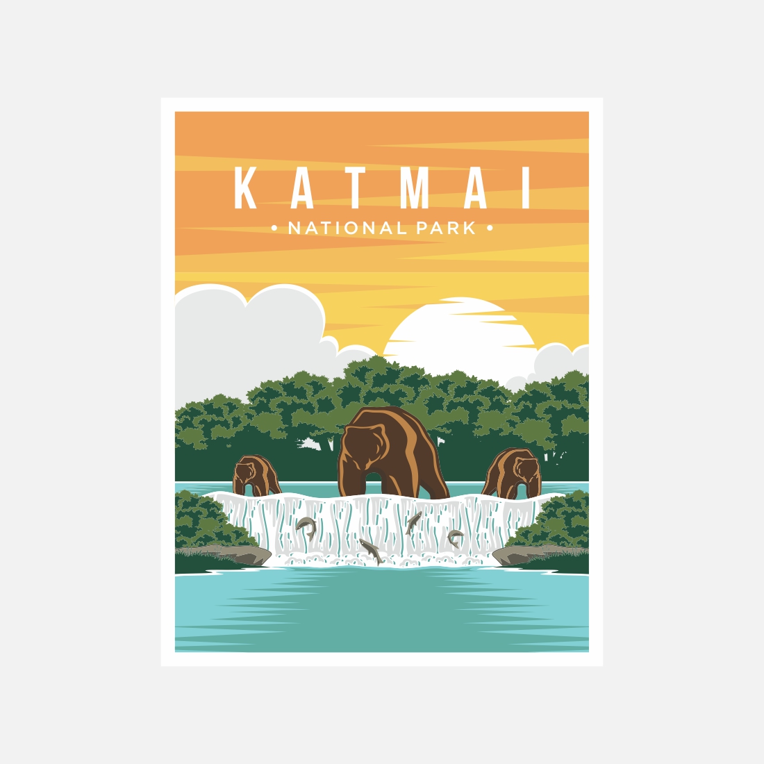 Katmai national park poster vector illustration design – Only $8 preview image.