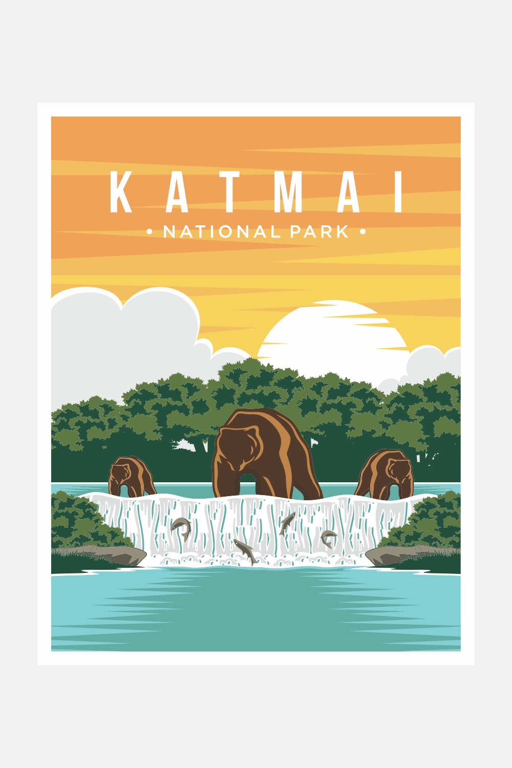 Katmai national park poster vector illustration design – Only $8 pinterest preview image.