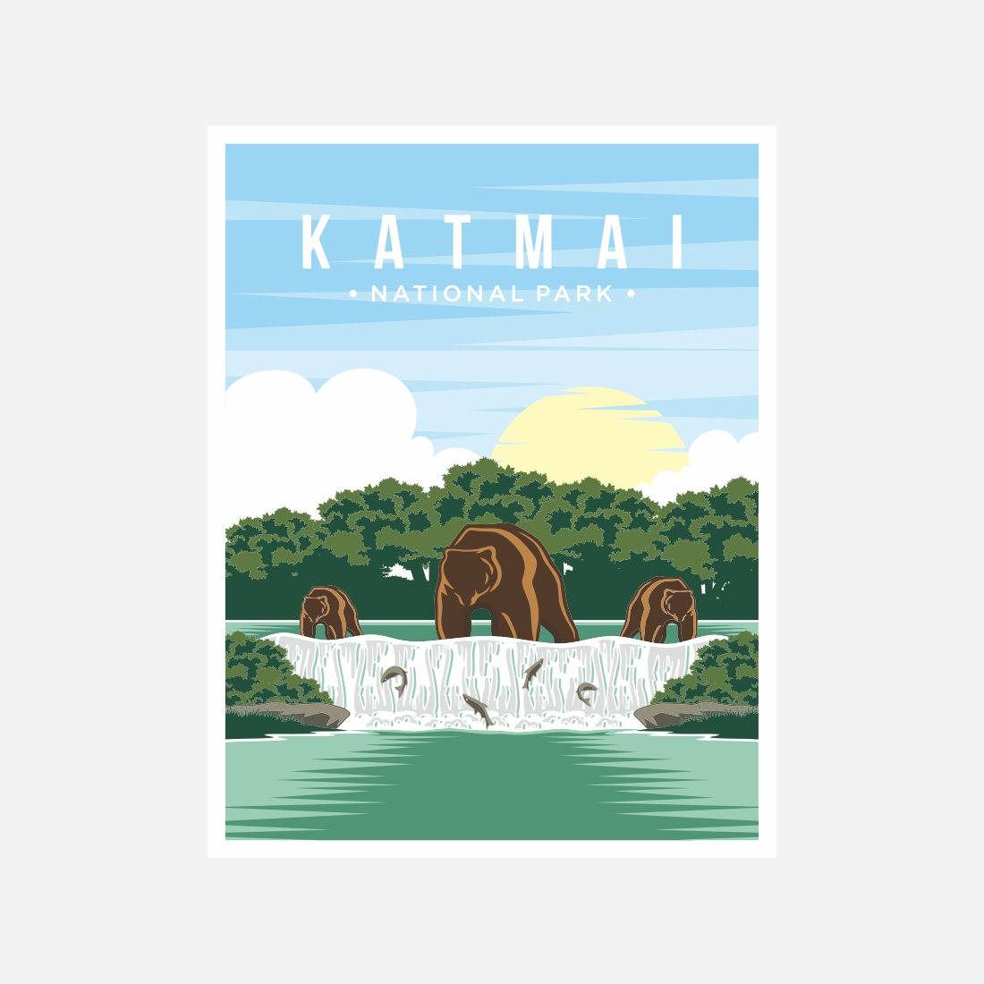 Katmai national park poster vector illustration design – Only $8 cover image.