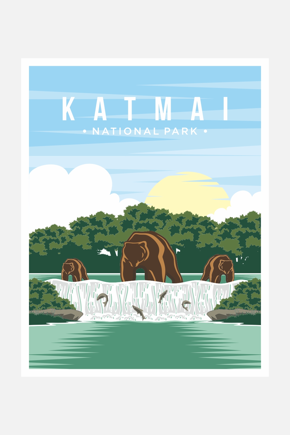 Katmai national park poster vector illustration design – Only $8 pinterest preview image.