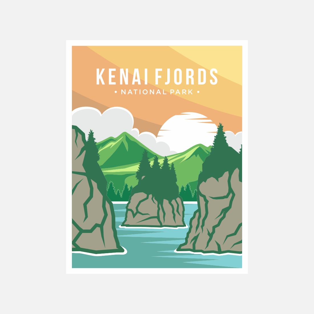 Kenai fjords national park poster vector illustration design – Only $8 preview image.