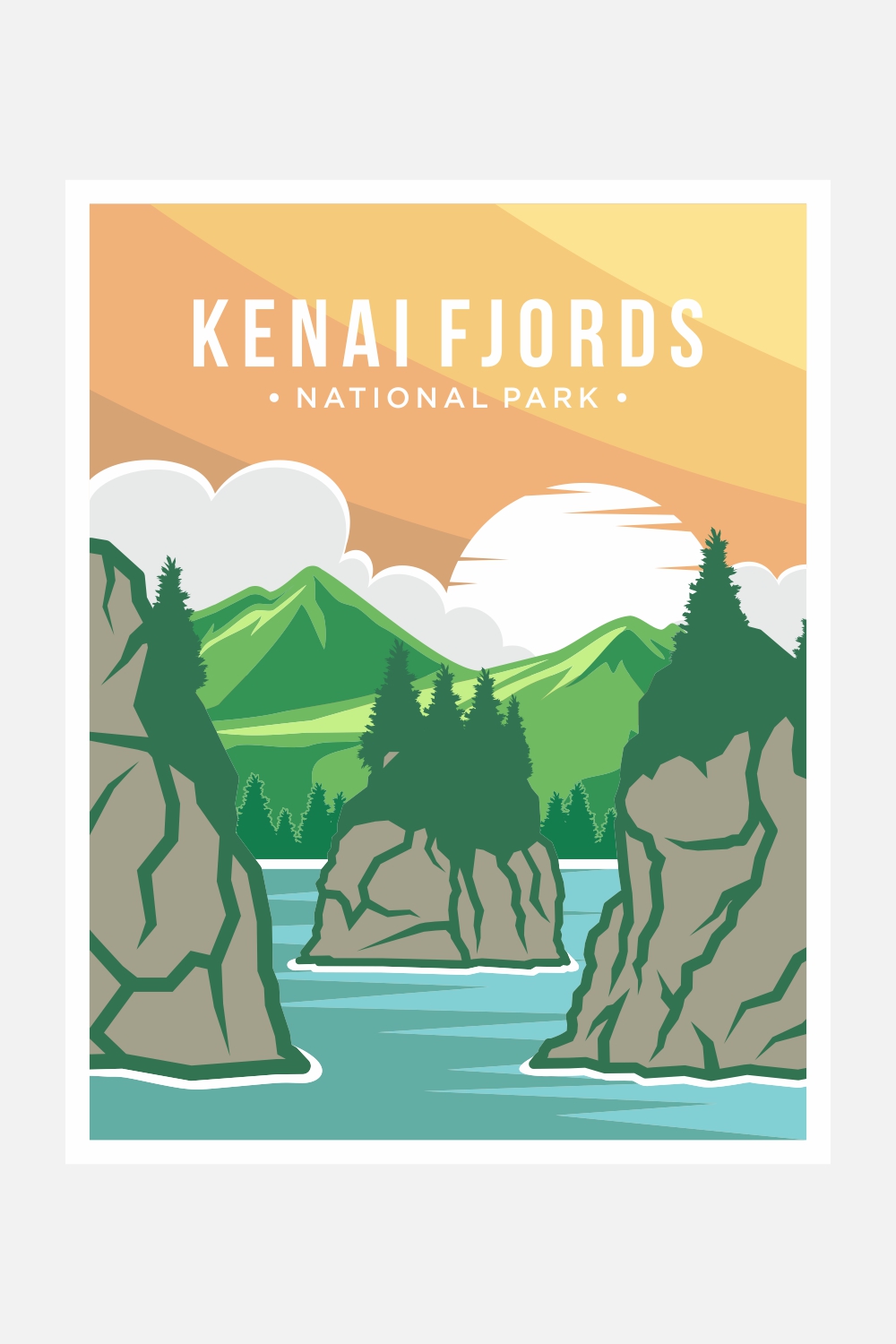 Kenai fjords national park poster vector illustration design – Only $8 pinterest preview image.