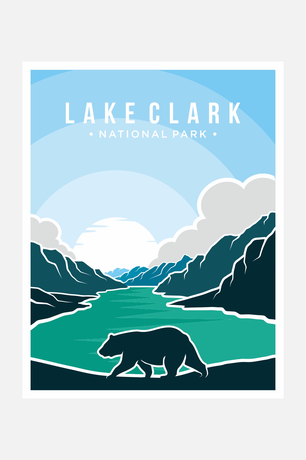 Lake Clark national park poster vector illustration design – Only $8 pinterest preview image.