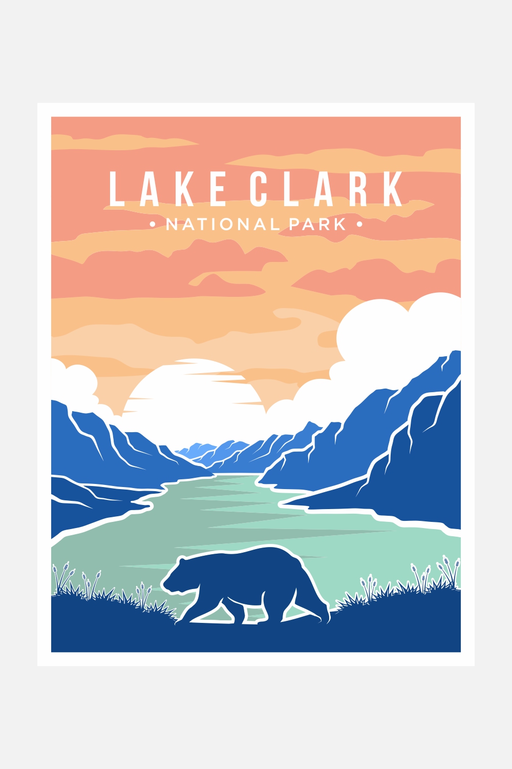 Lake Clark national park poster vector illustration design – Only $8 pinterest preview image.