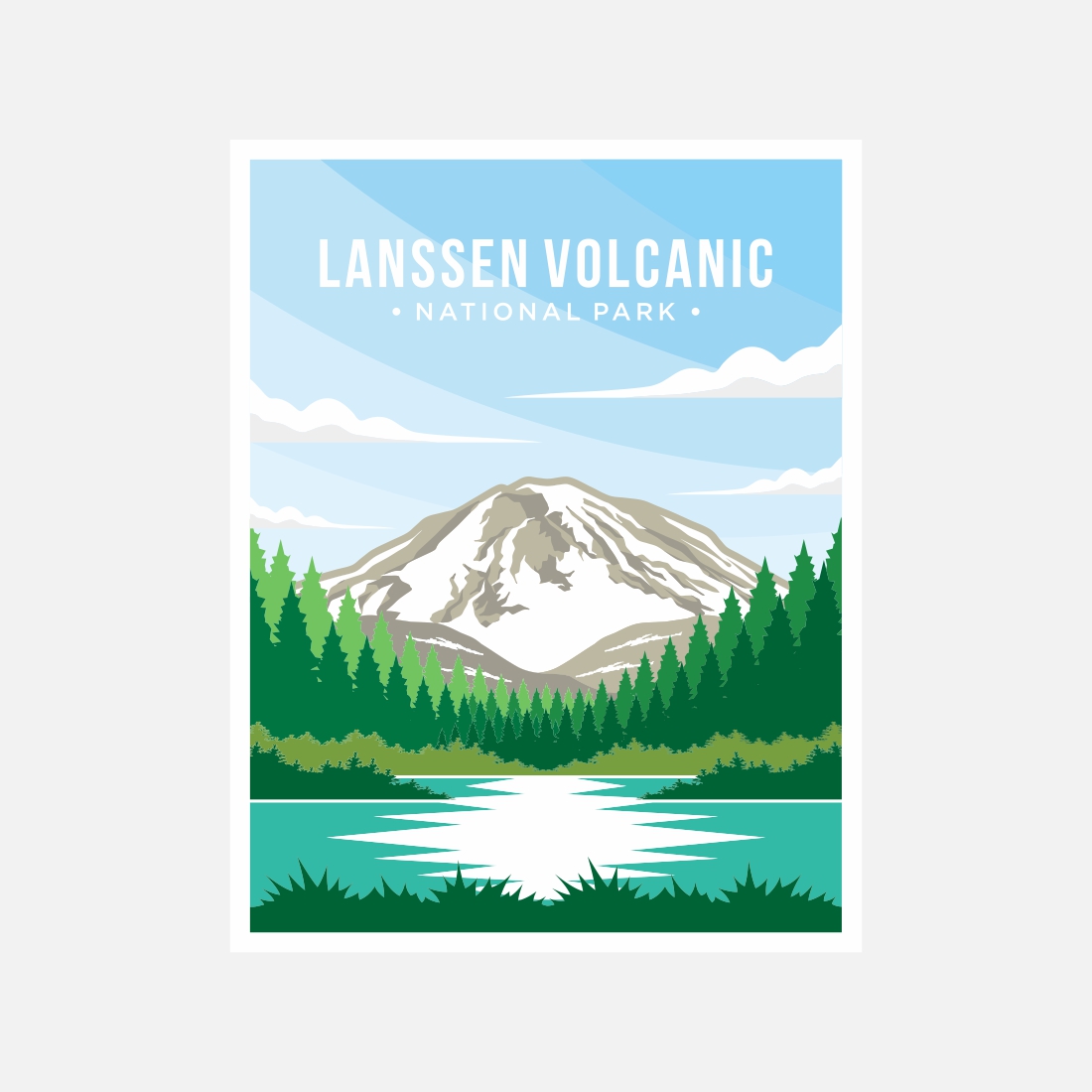 Lassen Volcanic national park poster vector illustration design – Only $8 preview image.