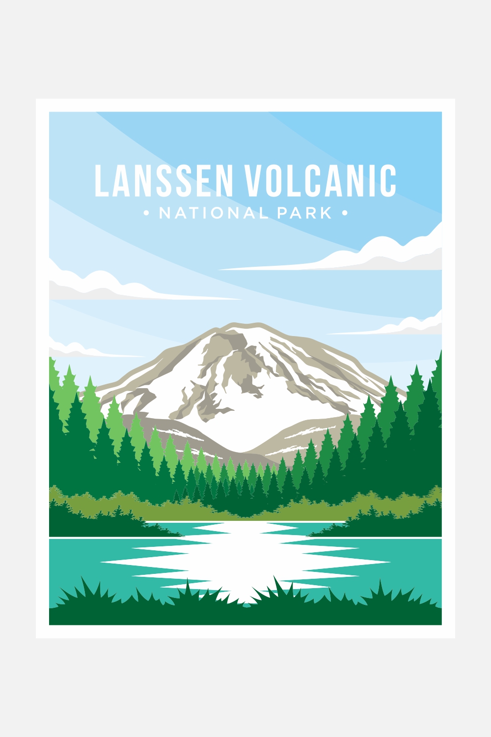 Lassen Volcanic national park poster vector illustration design – Only $8 pinterest preview image.