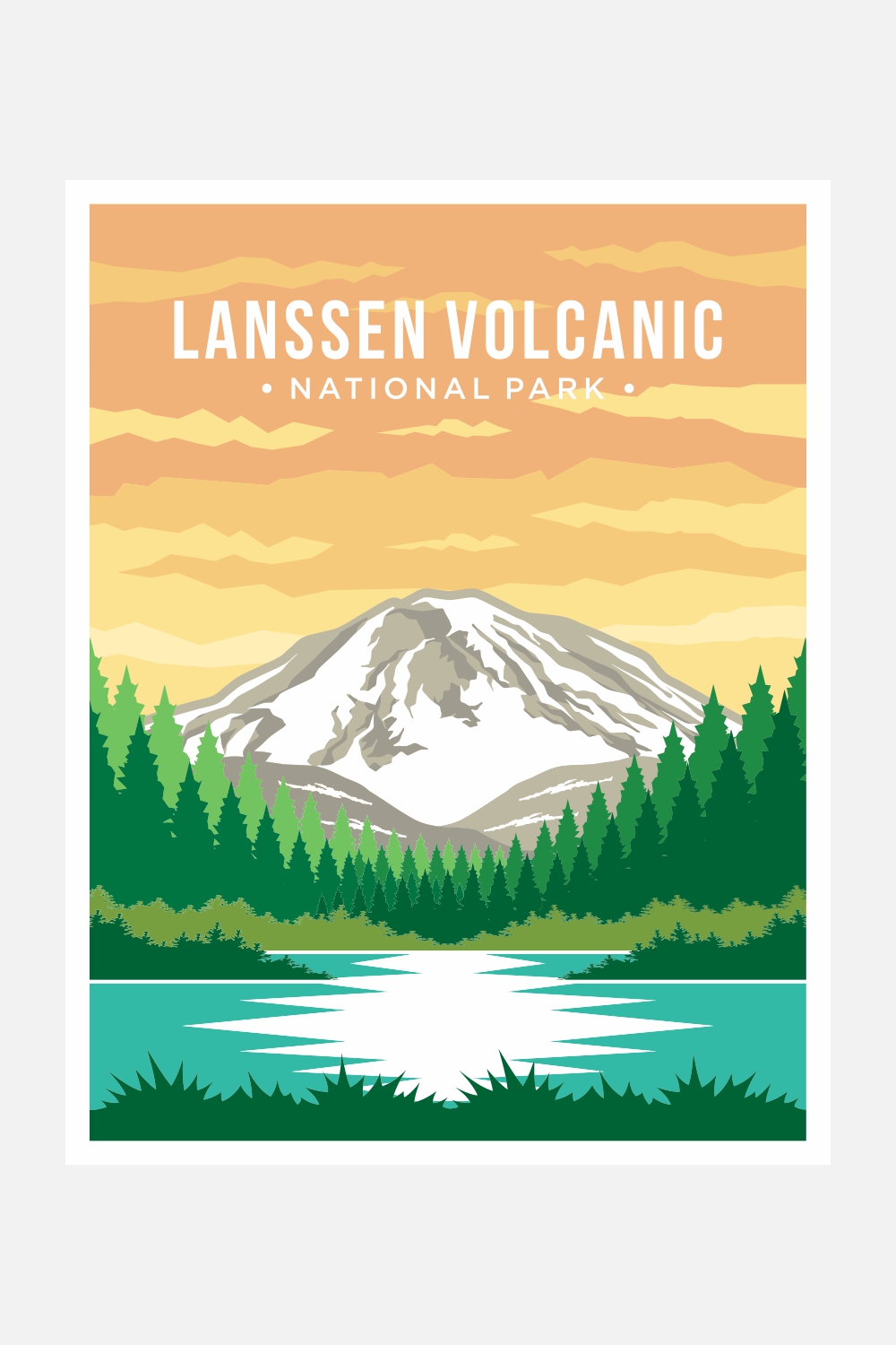 Lassen Volcanic national park poster vector illustration design – Only $8 pinterest preview image.