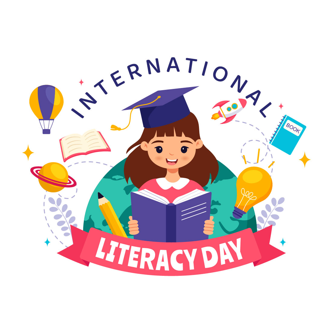 12 International Literacy Day Illustration cover image.