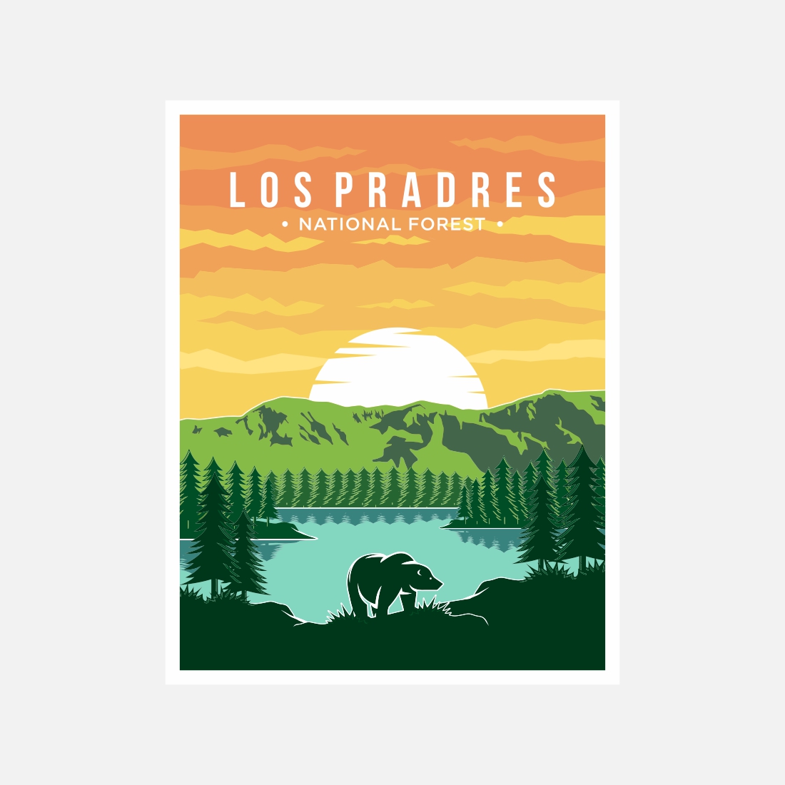 Los Pradres National Forest poster vector illustration design – Only $8 preview image.