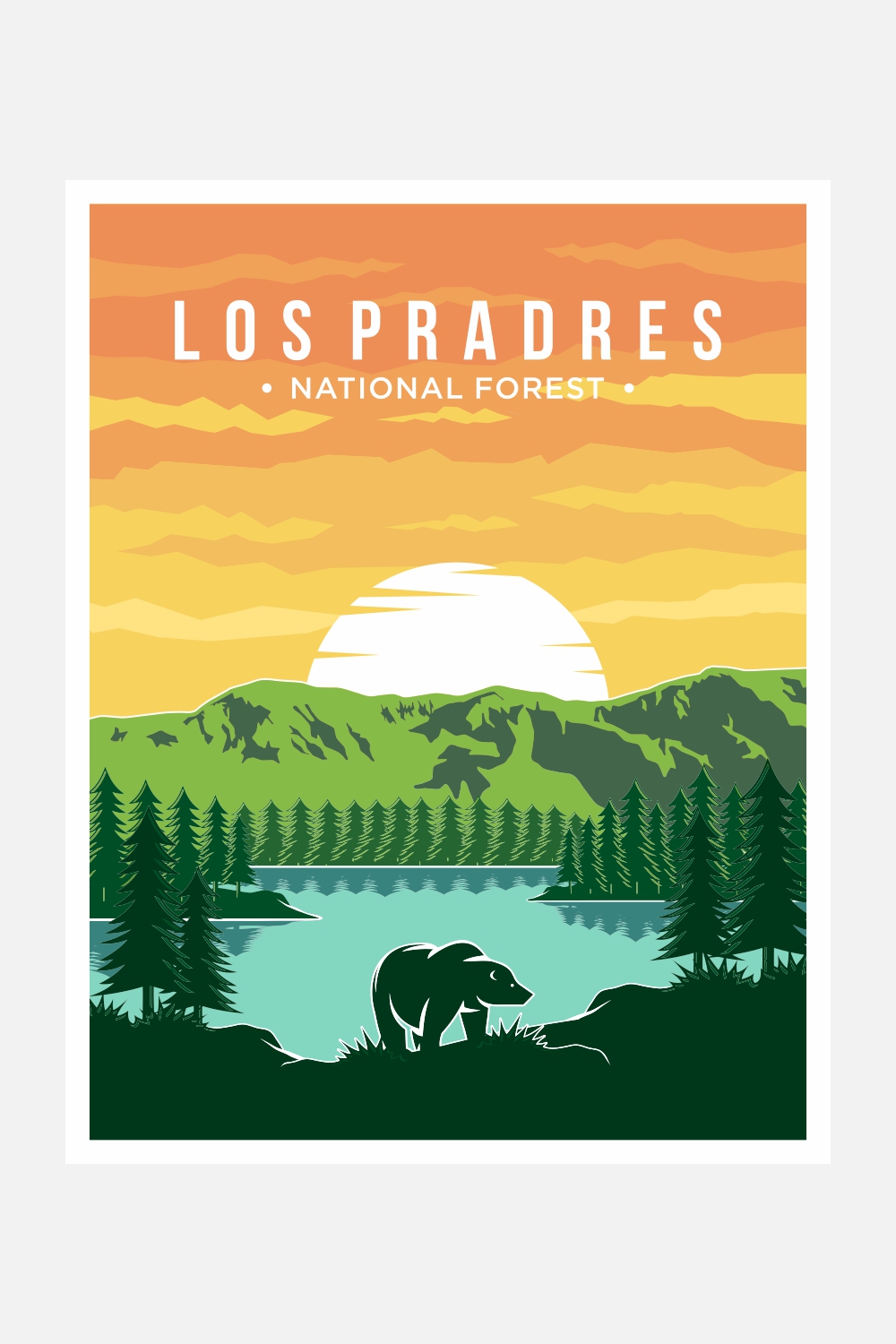 Los Pradres National Forest poster vector illustration design – Only $8 pinterest preview image.