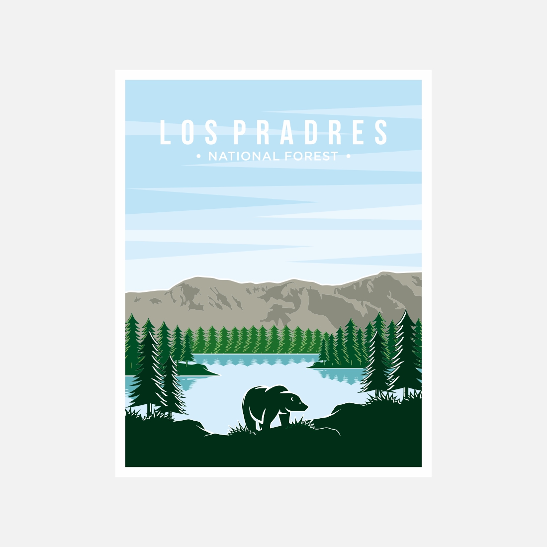 Los Pradres National Forest poster vector illustration design – Only $8 preview image.