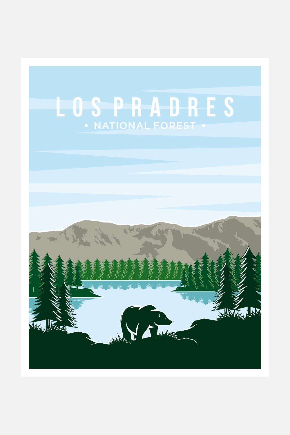 Los Pradres National Forest poster vector illustration design – Only $8 pinterest preview image.