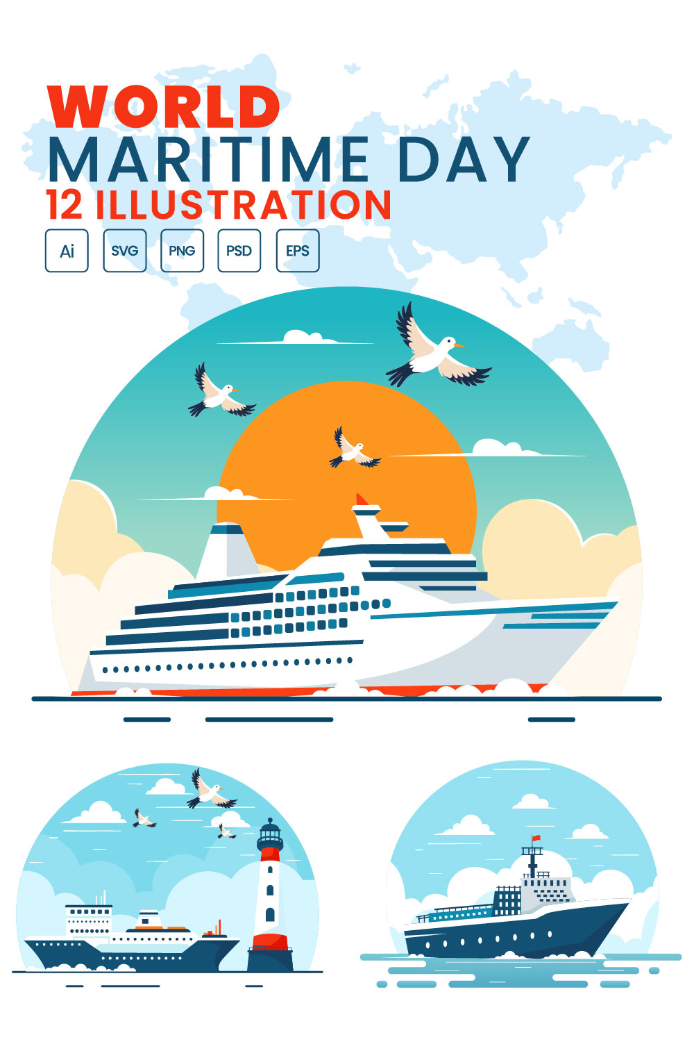 12 World Maritime Day Illustration pinterest preview image.