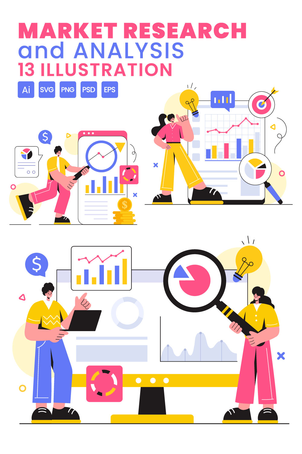 13 Market Research and Analysis Illustration pinterest preview image.