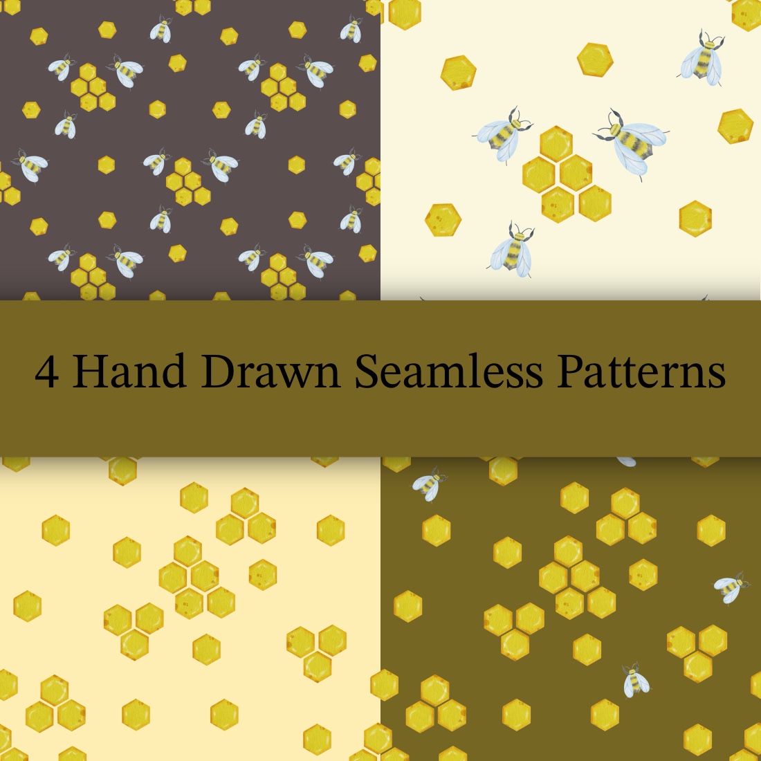 4 Hand Drawn Seamless Patterns preview image.