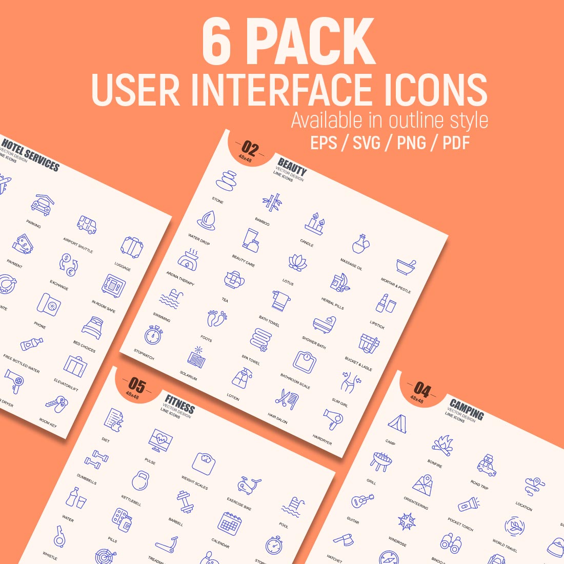 User Interface Icon Set Outline 6 Pack cover image.