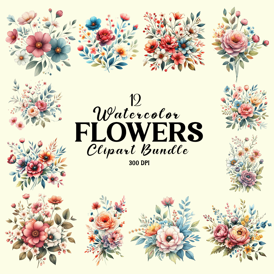 Watercolor Flowers Clipart cover image.
