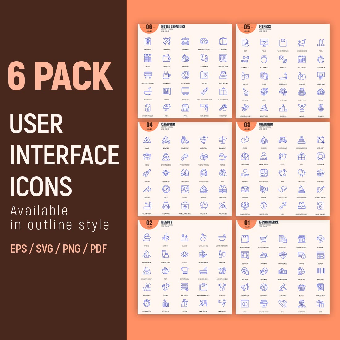 User Interface Icon Set Outline 6 Pack preview image.
