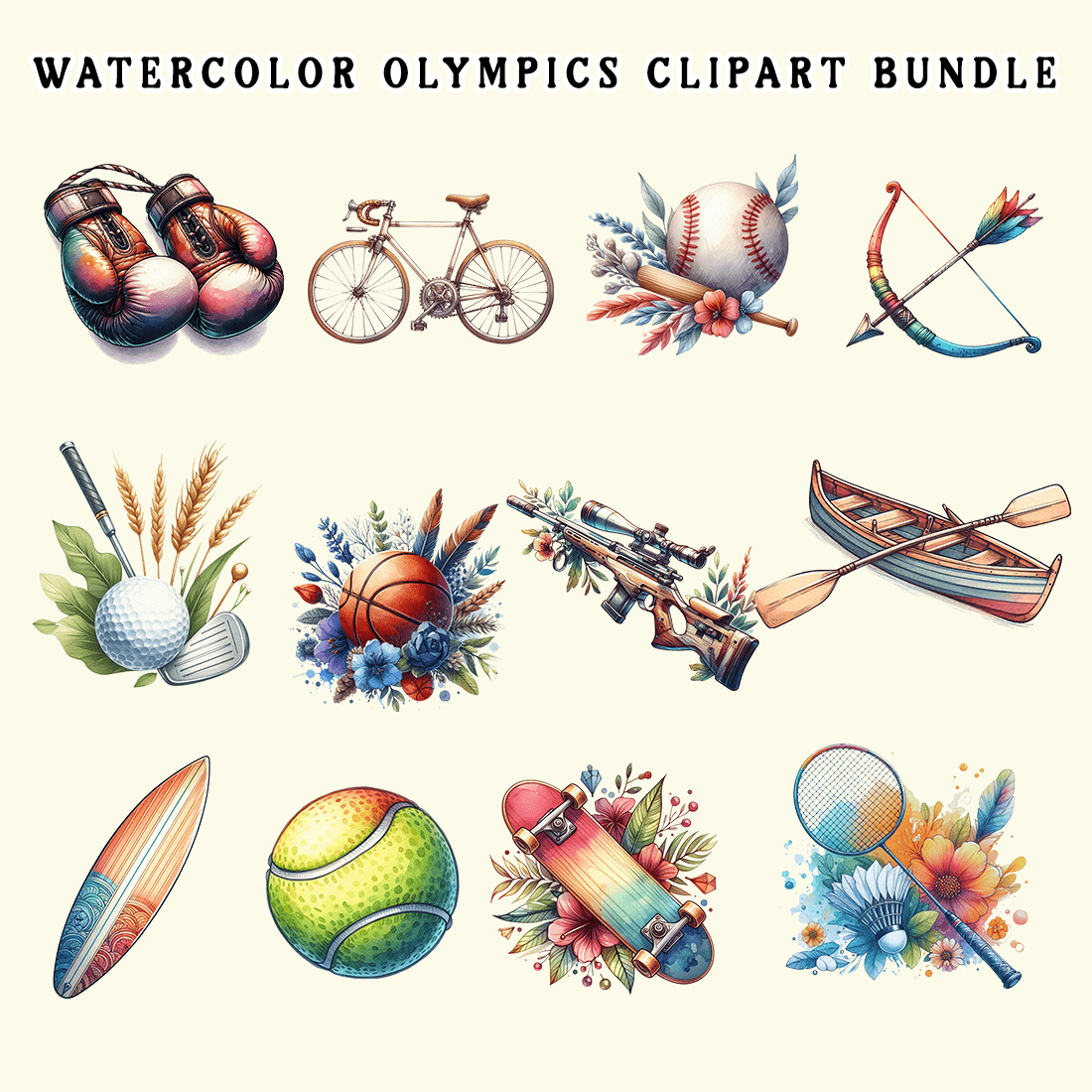 Watercolor Olympics Clipart preview image.