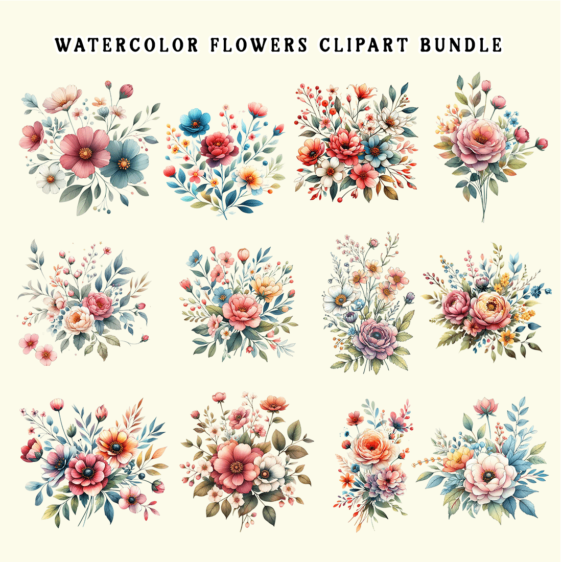 Watercolor Flowers Clipart preview image.