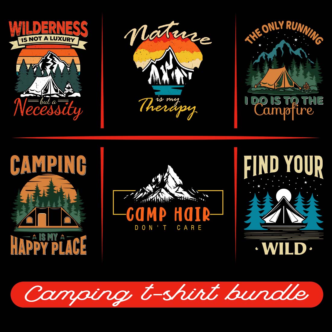 Camping t-shirt design preview image.